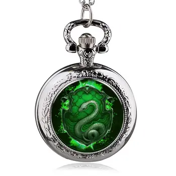 Лидирующий бренд, Кварцевые карманные часы из нержавеющей Стали, Зеленый чехол со змеиным узором, часы-брелок с цепочкой, Мужские И женские часы, Лучший подарок HB013