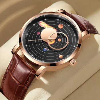 2023 Мужские часы, Модные Кварцевые Наручные часы Milky Way Planet Creative Earth, Кожаные Спортивные часы для мужчин, Relogio Masculino