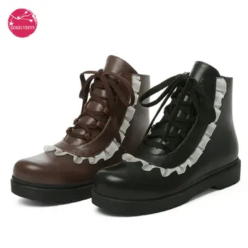 Осенне-зимние Винтажные женские ботинки Victoria в стиле Милой Лолиты в стиле Панк, Студенческая обувь на платформе Kawaii, Готическая черная японская повседневная обувь Jk