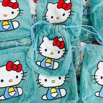Sanrio Hello Kitty, Голубая Байковая сумка на шнурке, Портативная Милая Нежная Маленькая сумка для хранения для девочек Advanced Sense