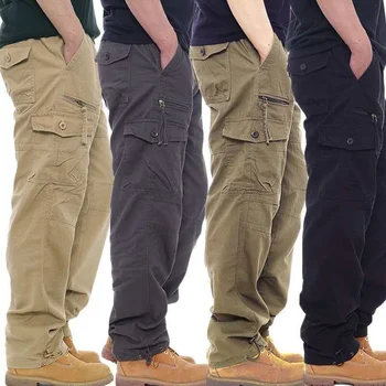 Хлопковые брюки-карго, мужские комбинезоны, армейский военный стиль, тактические тренировочные прямые брюки, верхняя одежда, повседневные мешковатые брюки с несколькими карманами