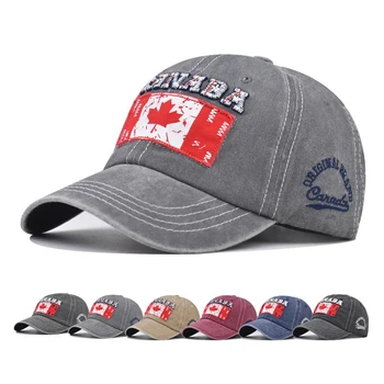 Бейсбольная кепка Солнцезащитная кепка из промытого денима бейсбольная кепка с вышивкой канадского флага Весенне-осенняя бейсбольная спортивная кепка в стиле хип-хоп