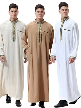 Мусульманская Исламская одежда Мужчины Джубба Тобе Аппликации Кимоно Длинный Халат Саудовская Мусульманская одежда Абайя Кафтан Ислам Дубай Арабская одежда