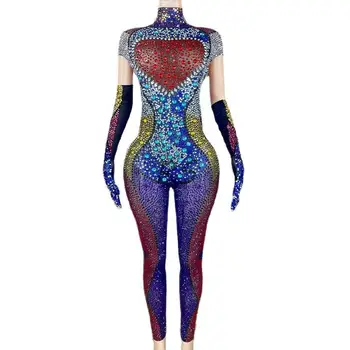 Новый женский сексуальный роскошный комбинезон с разноцветными стразами, костюм для выступлений